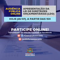 Acontece hoje (28/07) a Audiência Pública online para apresentação da LDO