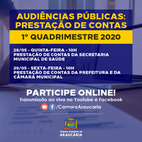 Câmara transmitirá Audiências Públicas de Prestação de Contas do 1º Quadrimestre de 2020