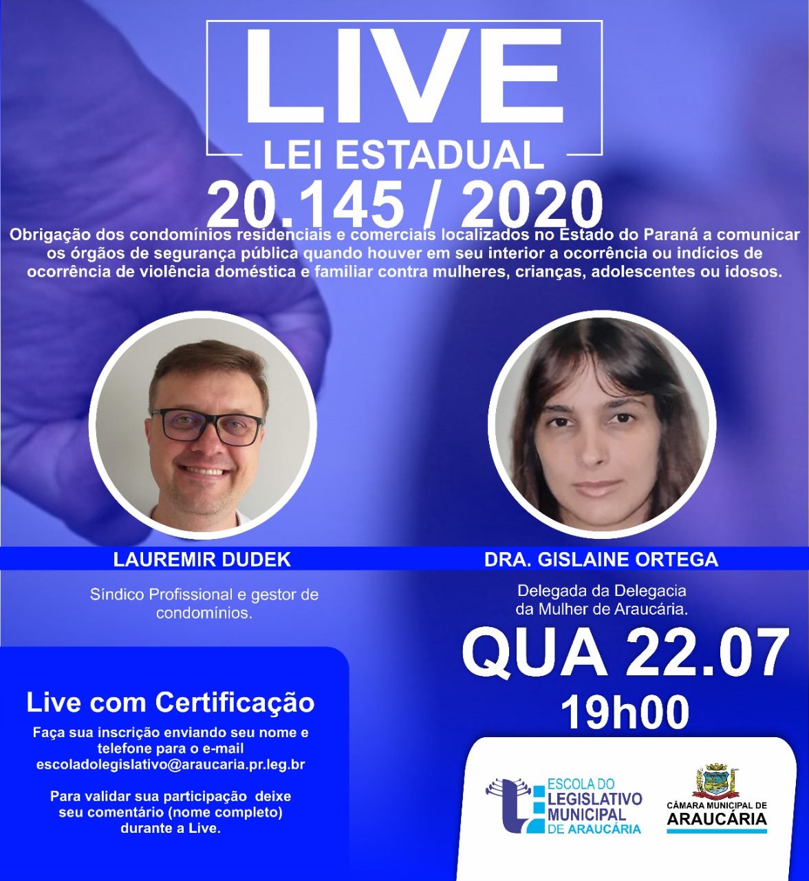 É hoje! A partir das 19h, Webinário da Escola do Legislativo com o tema: "Lei Estadual 20.145/2020"