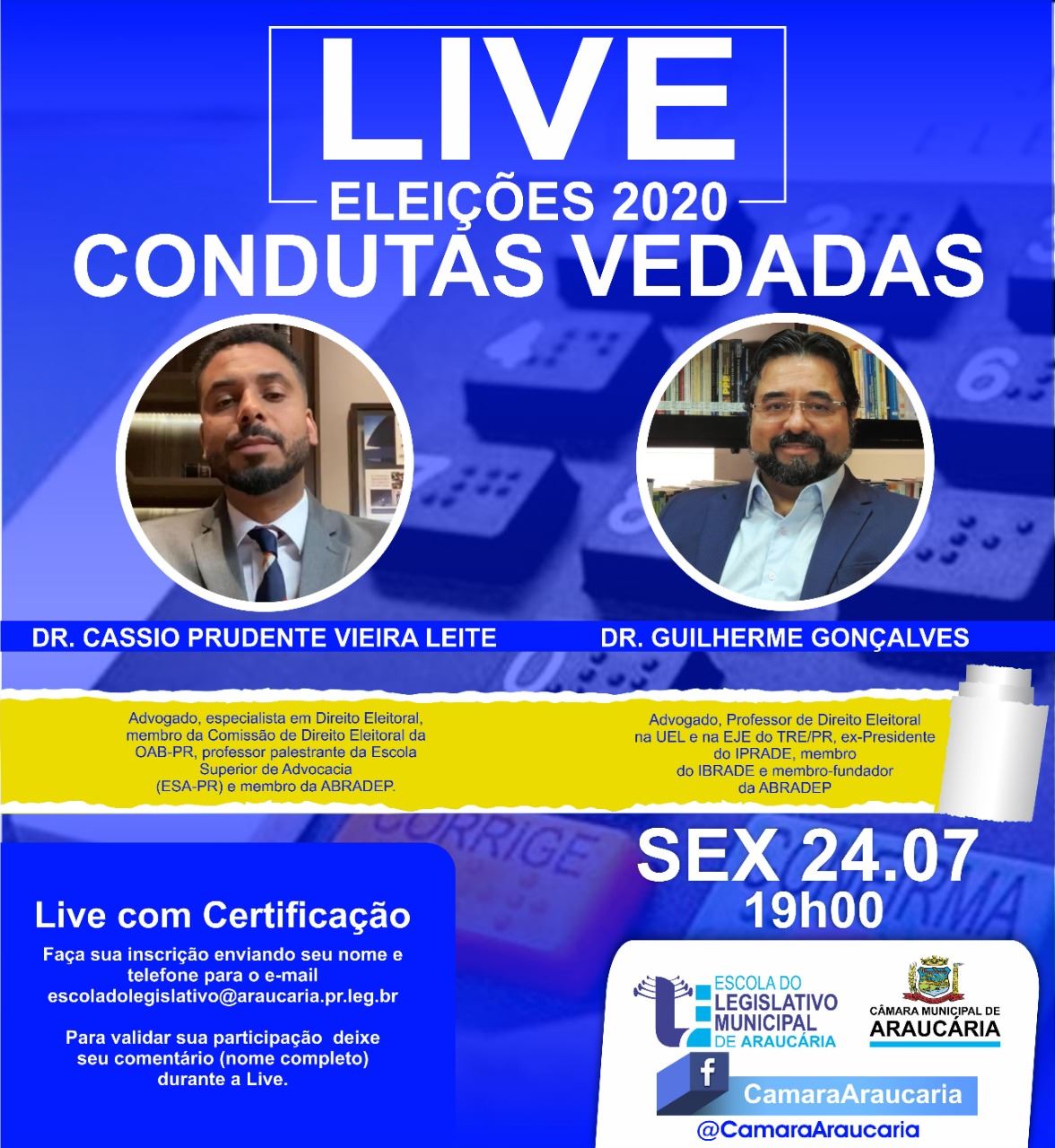 Nesta sexta-feira (24/07) Webnário da Escola do Legislativo com o tema: "Eleições 2020: Condutas Vedadas" 